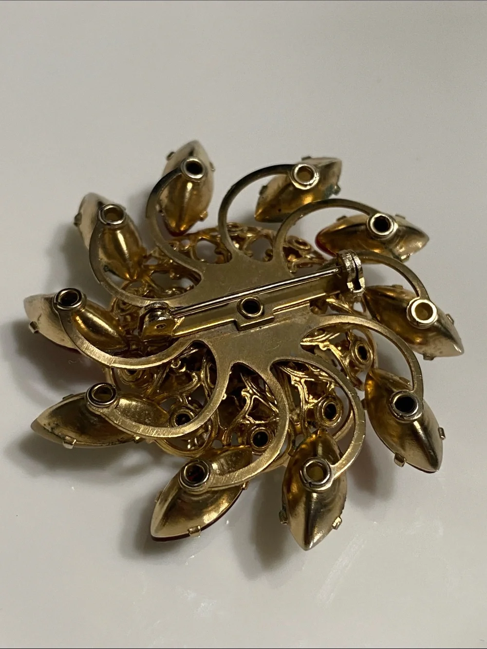 Vintage Red & Pearl Floral Statement Brooch